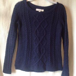 LOFT Cable Knit Navy Blue Long Sleeves Sweater